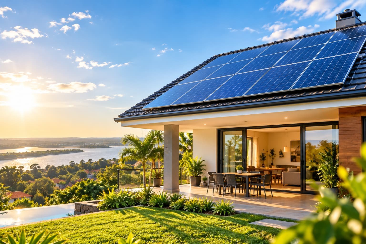 Casa con paneles solares para energía solar en Paraguay