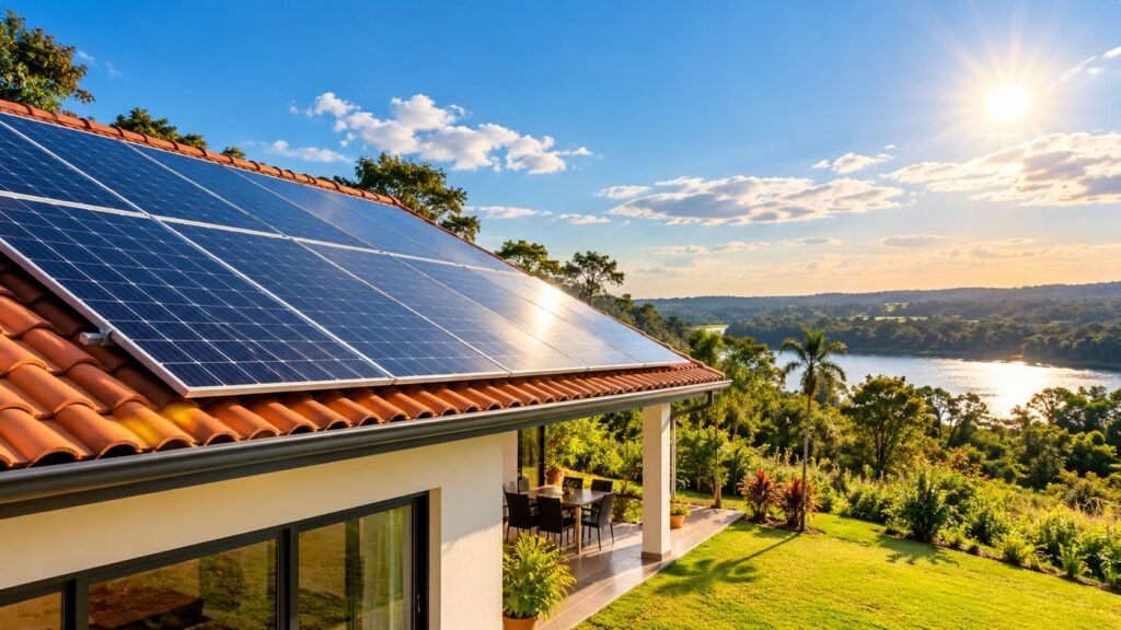 Paneles solares instalados en el techo de una vivienda en Paraguay para aprovechar la energía solar y reducir el consumo eléctrico.